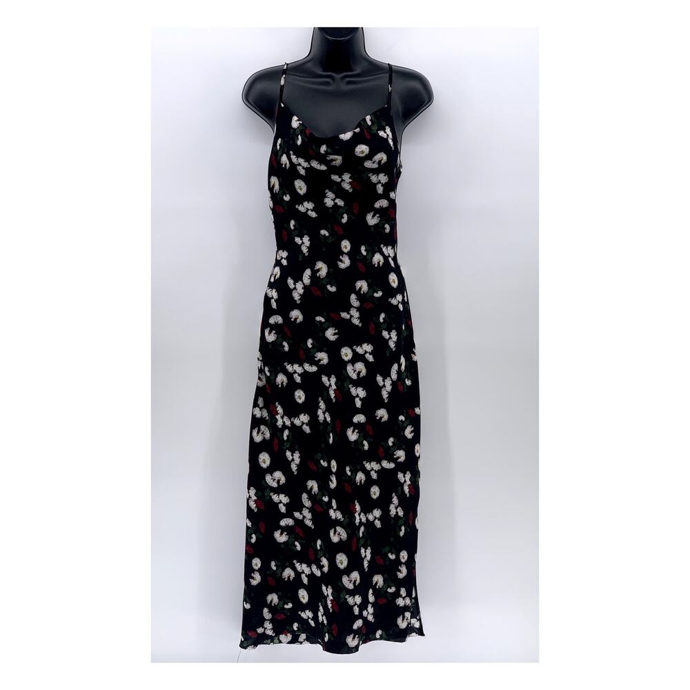 MISSGUIDED Women's Black Printed Cowl-Neck Side-Slit Midi Slip Dress SZ 2